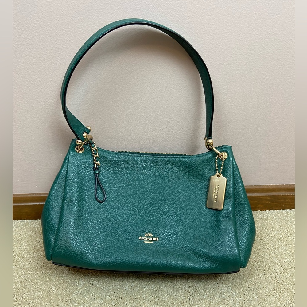 COACH | pebbled leather Mia Shoulder Bag purse forest Green F73196